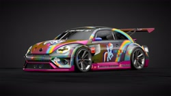 Size: 1920x1080 | Tagged: source needed, useless source url, safe, derpibooru import, rainbow dash, pegasus, pony, car, game screencap, gran turismo sport, solo, video game, volkswagen, volkswagen beetle