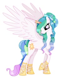 Size: 736x943 | Tagged: safe, artist:cloudilicious, princess celestia, alicorn, pony, alternate hairstyle, horn, jewelry, regalia, simple background, solo, white background, wings