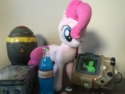 Size: 3264x2448 | Tagged: safe, artist:template93, pinkie pie, caps, fallout, irl, lunchbox, mini nuke, nuka cola, nuka cola quantum, photo, pipboy, plushie, this will end in explosions