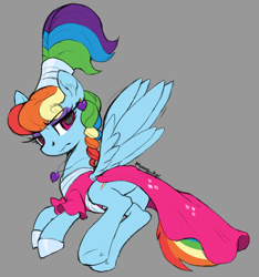 Size: 2644x2824 | Tagged: safe, artist:moonseeker, derpibooru import, rainbow dash, pegasus, pony, sparkle's seven, alternate hairstyle, clothes, dress, ear piercing, earring, explicit source, eyeshadow, female, frown, hoof shoes, jewelry, lidded eyes, makeup, mare, megaradash, necklace, on side, palindrome get, piercing, rainbow dash always dresses in style, rainbow dash is not amused, skirt, solo, spread wings, unamused, wings