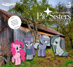 Size: 937x853 | Tagged: safe, artist:abonomini, limestone pie, marble pie, maud pie, pinkie pie, earth pony, pony, album cover, bill monroe, grandpa jones, johnny cash, pie sisters, susan raye