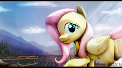 Size: 1215x682 | Tagged: safe, artist:bylka-x, fluttershy, pegasus, pony, 3d, goggles, solo, source filmmaker