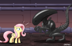 Size: 1000x647 | Tagged: safe, artist:empyu, fluttershy, pegasus, pony, alien (franchise), crossover, the stare, xenomorph