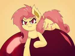 Size: 4189x3108 | Tagged: safe, artist:bloodatius, fluttershy, bat pony, pony, apple, fangs, flutterbat, solo