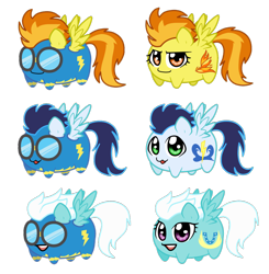 Size: 1024x1046 | Tagged: safe, artist:linamomoko, derpibooru import, fleetfoot, soarin', spitfire, chibi, potato, simple background, transparent background, wonderbolts, wonderbolts uniform