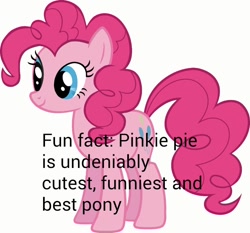 Size: 772x720 | Tagged: safe, pinkie pie, earth pony, pony, fact, fun fact, op is a cuck, op is trying to start shit, opinion, simple background, solo, white background