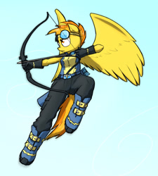 Size: 1154x1280 | Tagged: safe, artist:captainhoers, derpibooru import, spitfire, anthro, arrow, bow (weapon), bow and arrow, solo