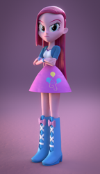 Size: 620x1080 | Tagged: safe, artist:creatorofpony, artist:pika-robo, pinkie pie, equestria girls, 3d, blender, boots, bracelet, clothes, crossed arms, high heel boots, jewelry, pinkamena diane pie, shoes, skirt, solo