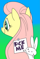 Size: 625x920 | Tagged: safe, artist:andypriceart, artist:ced75, angel bunny, fluttershy, pegasus, pony, angel is a bunny bastard, colored, duo, kick me, pure unfiltered evil, this will end in tears