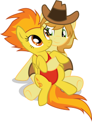 Size: 2586x3442 | Tagged: safe, artist:benybing, derpibooru import, braeburn, spitfire, clothes, crack shipping, cute, female, hug, male, one-piece swimsuit, shipping, simple background, spitburn, straight, swimsuit, transparent background, vector