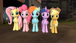 Size: 3840x2160 | Tagged: safe, artist:rainboom dash, derpibooru import, applejack, fluttershy, pinkie pie, rainbow dash, twilight sparkle, twilight sparkle (alicorn), alicorn, earth pony, pegasus, pony, 3d, mlp fim's ninth anniversary, source filmmaker