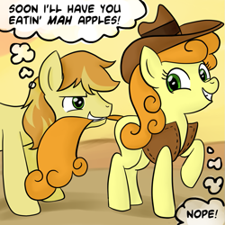 Size: 945x945 | Tagged: source needed, safe, artist:megasweet, artist:rustydooks, braeburn, carrot top, golden harvest, carrotburn, female, male, shipping, straight