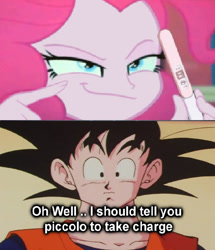 Size: 591x688 | Tagged: safe, pinkie pie, equestria girls, dragon ball z, dragonball z abridged, goku, grammar error, kakarotpie, pregnancy test, pregnancy test meme