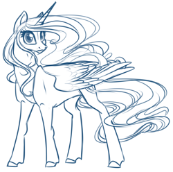 Size: 1074x1066 | Tagged: safe, artist:mythpony, princess celestia, alicorn, pony, monochrome, sketch, solo