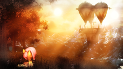 Size: 1920x1080 | Tagged: safe, artist:sourcerabbit, fluttershy, pegasus, pony, 3d, air balloon, airship, scenery, solo, source filmmaker