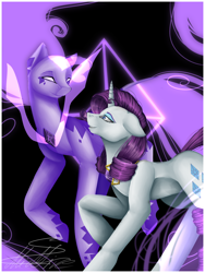 Size: 1200x1600 | Tagged: safe, artist:midfire, rarity, pony, unicorn, element of generosity, eyeshadow, female, floppy ears, jewelry, looking at each other, magic, makeup, mare, necklace, smiling, spirit