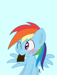 Size: 1240x1634 | Tagged: safe, artist:joel jacob, derpibooru import, rainbow dash, pegasus, pony, chocolate, food, simple background, solo