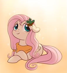 Size: 1251x1369 | Tagged: safe, artist:saber-panda, fluttershy, pegasus, pony, clothes, leaves, lying, scarf, solo