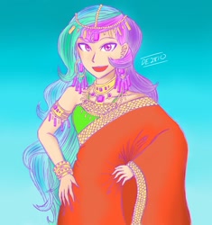 Size: 1358x1446 | Tagged: safe, artist:dragonemperror2810, princess celestia, human, clothes, humanized, jewelry, sari, solo