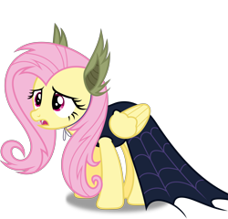 Size: 8000x7669 | Tagged: safe, artist:8-notes, fluttershy, bat pony, pony, scare master, absurd resolution, bat ears, cape, clothes, costume, flutterbat, flutterbat costume, nightmare night, nightmare night costume, open mouth, ponyscape, sad, simple background, solo, transparent background, vector