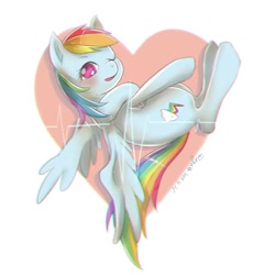 Size: 1000x1000 | Tagged: safe, artist:roya, derpibooru import, rainbow dash, pegasus, pony, female, heart, looking at you, mare, one eye closed, simple background, solo, white background, wink