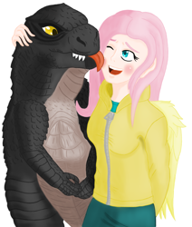 Size: 1548x1825 | Tagged: safe, artist:johng117, fluttershy, human, kaiju, godzilla, godzilla (series), humanized, winged humanization