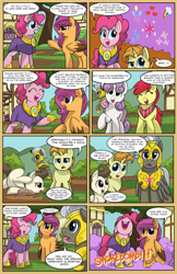 Size: 2200x3400 | Tagged: safe, artist:itstaylor-made, apple bloom, pinkie pie, pound cake, pumpkin cake, scootaloo, sweetie belle, earth pony, pony, comic:twilight's reign, comic, cutie mark crusaders, neckerchief, older, older apple bloom, older pound cake, older pumpkin cake, older scootaloo, older sweetie belle, royal guard, scootie belle, smoke bomb