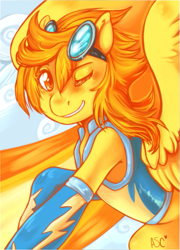 Size: 513x714 | Tagged: safe, artist:mlpfwb, derpibooru import, spitfire, pegasus, pony, female, mare, solo, two toned mane, wings, yellow coat