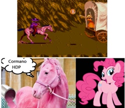 Size: 565x485 | Tagged: safe, pinkie pie, earth pony, pony, castellano, collage, comparison, cormano (sunset riders), hdp, hoers, spanish, sunset riders, vulgar