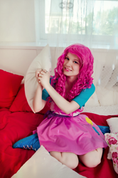 Size: 1300x1963 | Tagged: safe, artist:pachispyro, pinkie pie, human, equestria girls, clothes, cosplay, costume, irl, irl human, photo, pillow, sitting