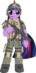 Size: 472x960 | Tagged: safe, artist:werdnasremos, derpibooru import, twilight sparkle, pony, bipedal, ebi, fbi, gun, handgun, headset, helmet, mp5sd, pistol, solo, swat, weapon