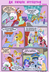 Size: 1152x1687 | Tagged: safe, artist:henbe, princess celestia, princess luna, principal celestia, vice principal luna, oc, oc:iron heart, alicorn, pegasus, pony, equestria girls, clothes, comic, maid, royal guard