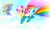 Size: 3974x2322 | Tagged: safe, artist:liaaqila, derpibooru import, bow hothoof, rainbow dash, scootaloo, windy whistles, pegasus, pony, alternate hairstyle, best pony, clothes, cloud, female, flag, flying, heartwarming, male, mare, scootaloo can fly, scootalove, shirt, stallion, sweater, traditional art, uniform, wonderbolts, wonderbolts uniform