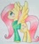 Size: 478x546 | Tagged: safe, artist:renillavanilla, fluttershy, pegasus, pony, bottomless, clothes, heart eyes, looking at something, looking up, partial nudity, profile, simple background, solo, spread wings, standing, sweater, sweatershy, traditional art, wingding eyes