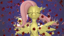 Size: 1920x1080 | Tagged: safe, fluttershy, pegasus, pony, 3d, eyes closed, floating, rose, solo, source filmmaker, water