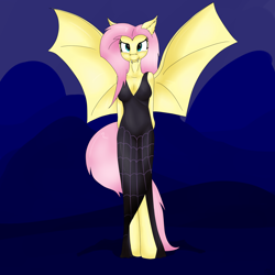 Size: 3000x3000 | Tagged: safe, artist:short circuit, fluttershy, anthro, bat pony, clothes, dress, flutterbat, nightmare night, solo