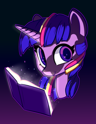 Size: 2504x3228 | Tagged: safe, artist:lilfunkman, twilight sparkle, twilight sparkle (alicorn), alicorn, pony, book, bust, cute, female, head, high res, horn, looking at you, mare, portrait, reading, solo, sparkles, twiabetes