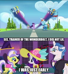 Size: 500x549 | Tagged: safe, derpibooru import, edit, edited screencap, screencap, fancypants, rainbow dash, rarity, soarin', spitfire, twilight sparkle, twilight sparkle (alicorn), alicorn, pegasus, pony, unicorn, the last problem, caption, grammar error, image macro, text, whistle