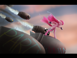 Size: 3460x2599 | Tagged: safe, artist:doekitty, pinkie pie, earth pony, pony, semi-anthro, bomb, crossover, female, jinx (league of legends), league of legends, pinkamena diane pie, ponified, solo, weapon