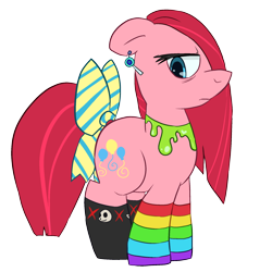 Size: 1280x1280 | Tagged: safe, artist:dustyranger, pinkie pie, earth pony, pony, clothes, earring, piercing, pinkamena diane pie, socks, solo, tail bow