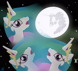 Size: 3000x2750 | Tagged: safe, alternate version, artist:nuka-kitty, princess celestia, alicorn, pony, crown, female, jewelry, mare, mare in the moon, moon, open mouth, princess celestia being deep, regalia, space, stars, three wolf moon