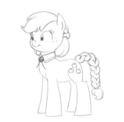 Size: 732x720 | Tagged: safe, artist:carnifex, applejack, earth pony, pony, alternate hairstyle, braided tail, cute, jackabetes, mayor, monochrome, older, solo