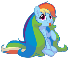 Size: 1452x1196 | Tagged: safe, artist:aemantaslim, derpibooru import, rainbow dash, pegasus, pony, :p, alternate hairstyle, cute, dashabetes, female, impossibly large hair, long hair, looking at you, mare, never doubt blaa6 involvement, raised hoof, simple background, sitting, solo, tongue out, transparent background
