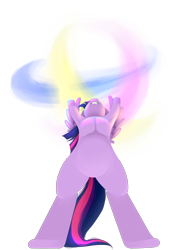 Size: 1915x2605 | Tagged: safe, artist:lucky-jacky, derpibooru import, twilight sparkle, twilight sparkle (alicorn), alicorn, pony, bipedal, featureless crotch, female, low angle, magic, mare, solo, spirit bomb, super saiyan princess