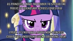 Size: 1023x576 | Tagged: safe, derpibooru import, screencap, twilight sparkle, twilight sparkle (alicorn), alicorn, pony, alicorn drama, butthurt, caption, cuckolding in the description, drama, female, glorious master race, hub logo, mare, meme, op is a cuck, op is trying to start shit, smug, smuglight sparkle, solo