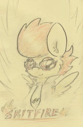 Size: 611x934 | Tagged: safe, artist:slightlyshade, derpibooru import, spitfire, pegasus, pony, glasses, solo, traditional art, wonderbolts, wonderbolts uniform