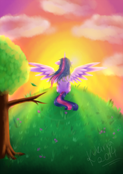 Size: 1024x1446 | Tagged: safe, artist:kukirra, derpibooru import, twilight sparkle, twilight sparkle (alicorn), alicorn, pony, female, mare, solo, tree