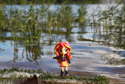 Size: 1800x1200 | Tagged: safe, artist:aquilateagle, sunset shimmer, equestria girls, doll, lake, solo, toy