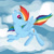 Size: 4000x4000 | Tagged: safe, artist:neekophobia, derpibooru import, rainbow dash, pegasus, pony, cloud, female, flying, grin, mare, smiling, solo