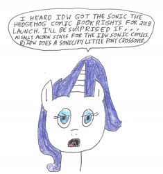 Size: 1445x1537 | Tagged: safe, artist:dth1971, idw, rarity, pony, unicorn, crayon drawing, crossover, head, mouthpiece, sonic the hedgehog (series), speech bubble, traditional art